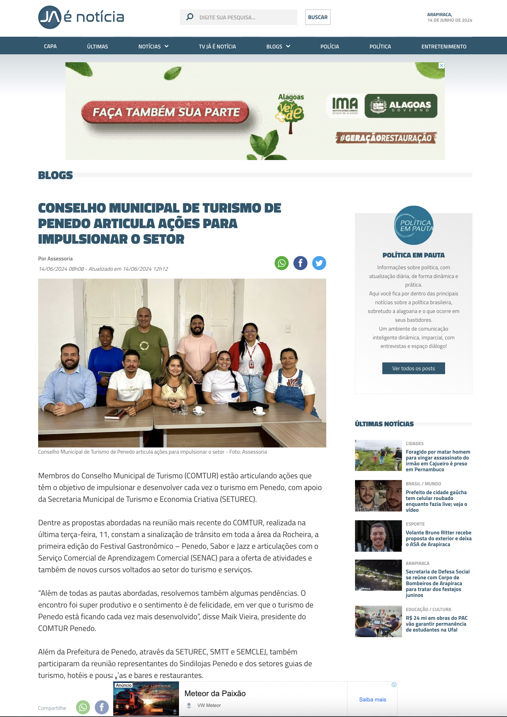 Conselho Municipal de Turismo de Penedo articula ações para impulsionar o setor