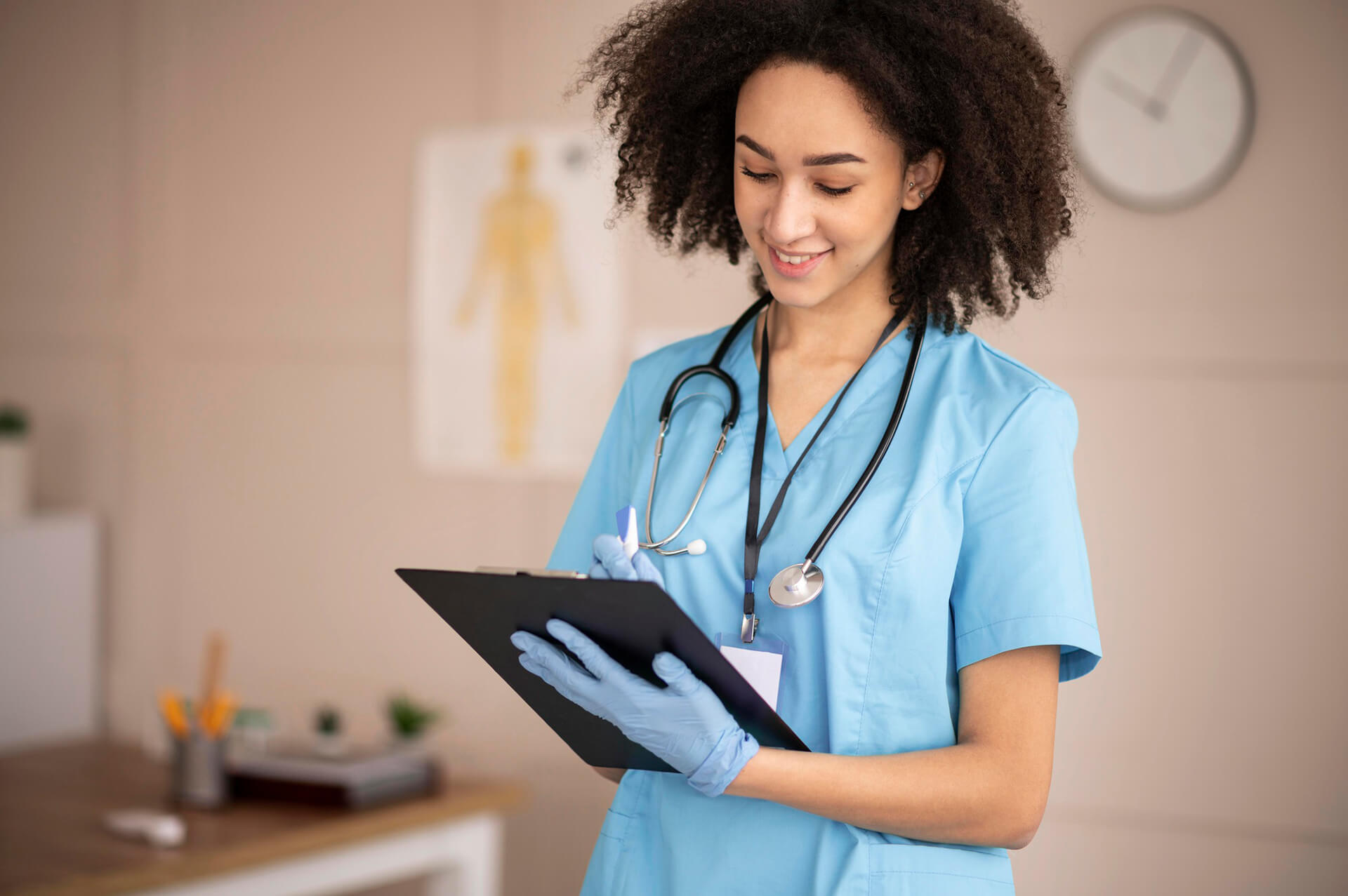 female-doctor-taking-notes-clipboard